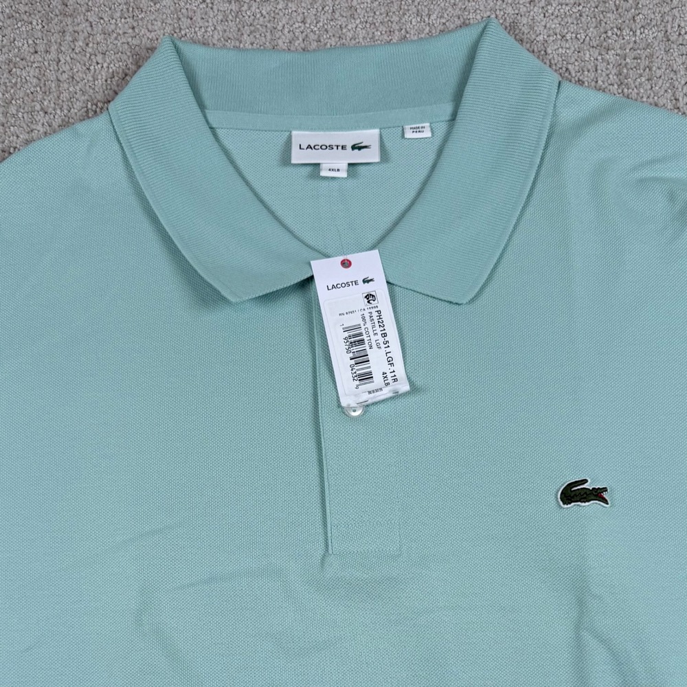 NEW Lacoste Mens 4XLB Mint Green Short Sleeve Cotton Pique Polo Shirt